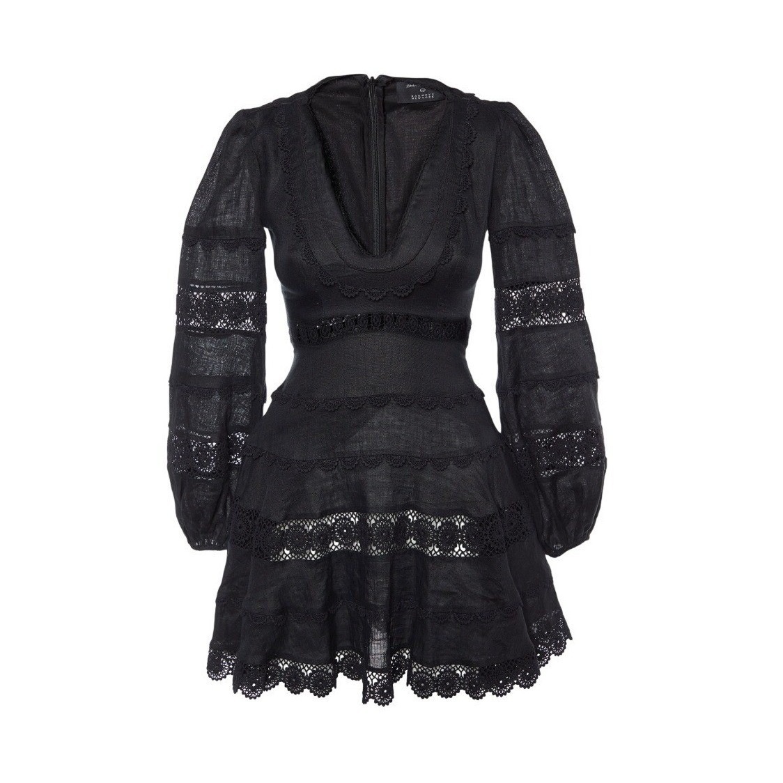 Zimmermann X Barneys Ny Castile Plunge Black Linen Lace Mini Dress Size 1 New